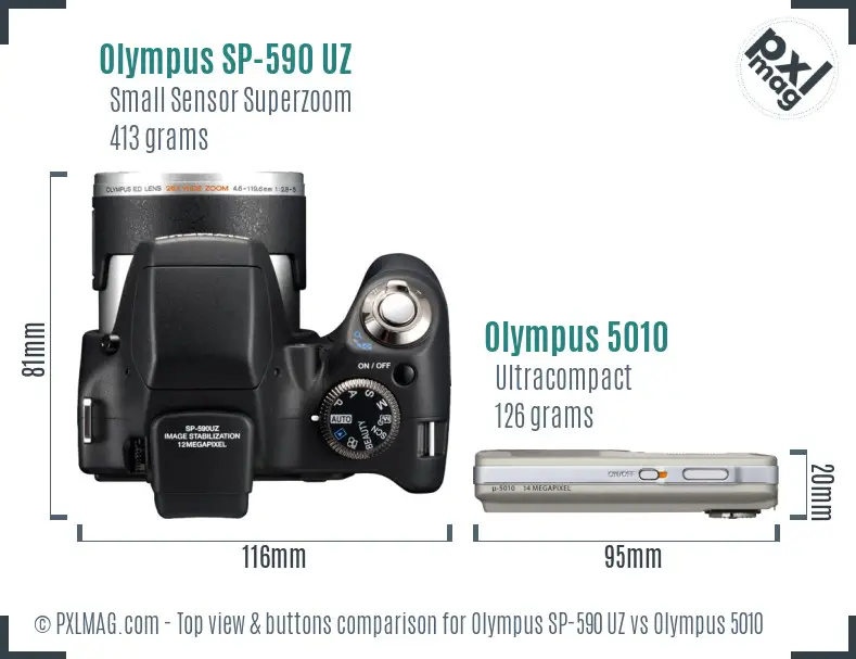 Olympus SP-590 UZ vs Olympus 5010 top view buttons comparison