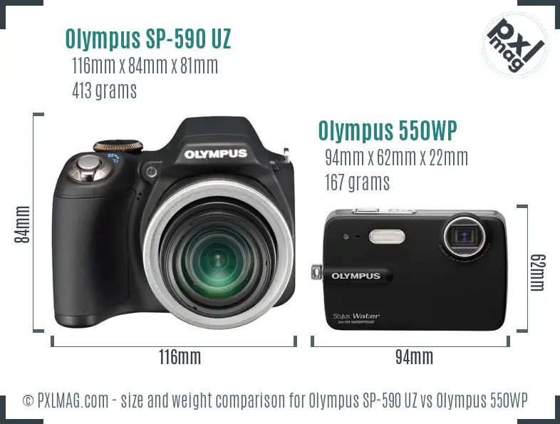 Olympus SP-590 UZ vs Olympus 550WP size comparison