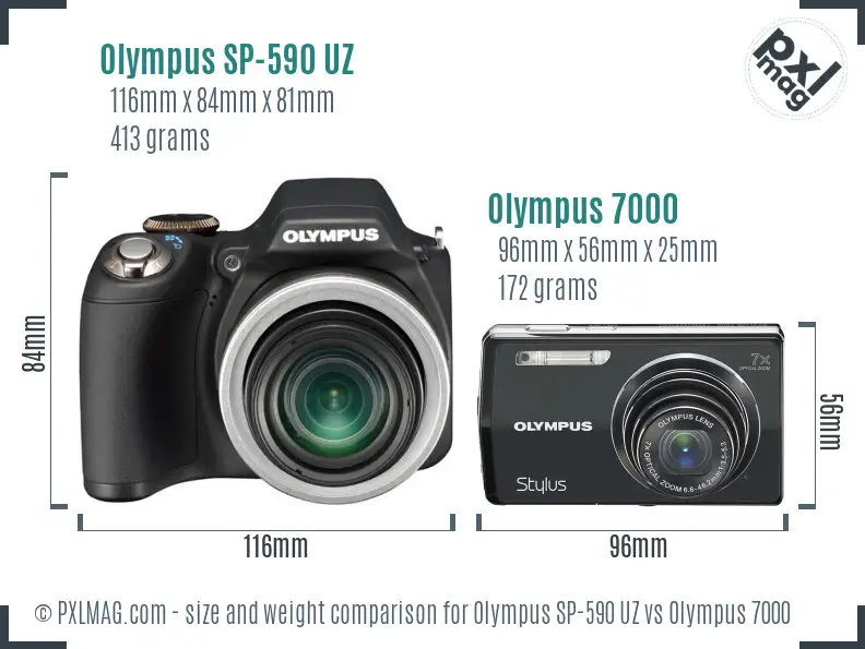Olympus SP-590 UZ vs Olympus 7000 size comparison