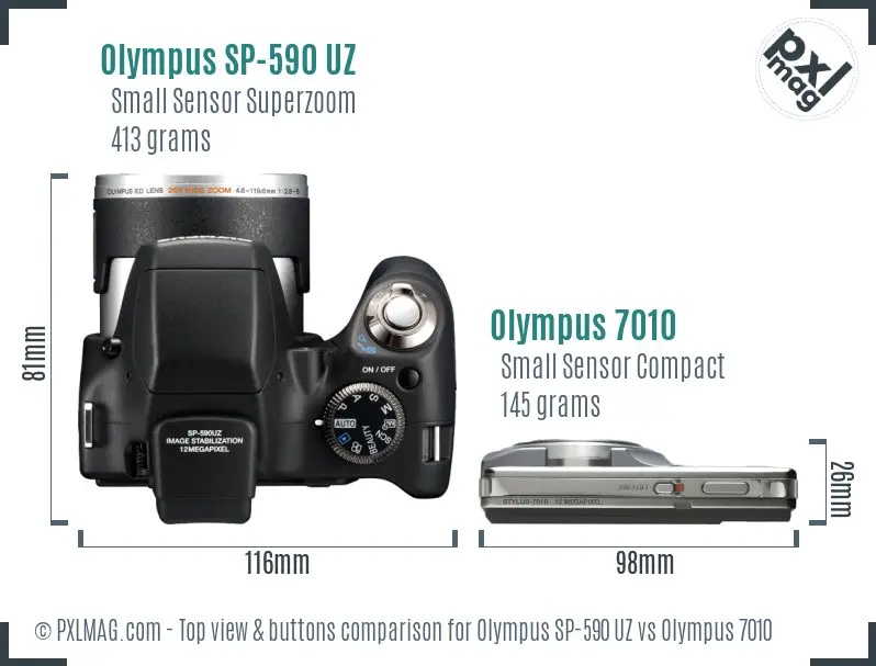 Olympus SP-590 UZ vs Olympus 7010 top view buttons comparison
