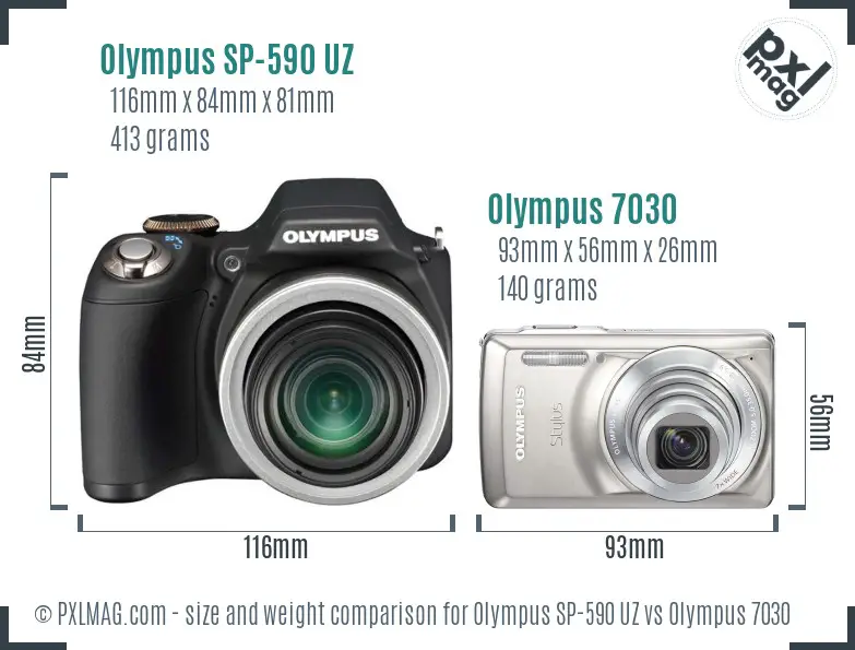 Olympus SP-590 UZ vs Olympus 7030 size comparison