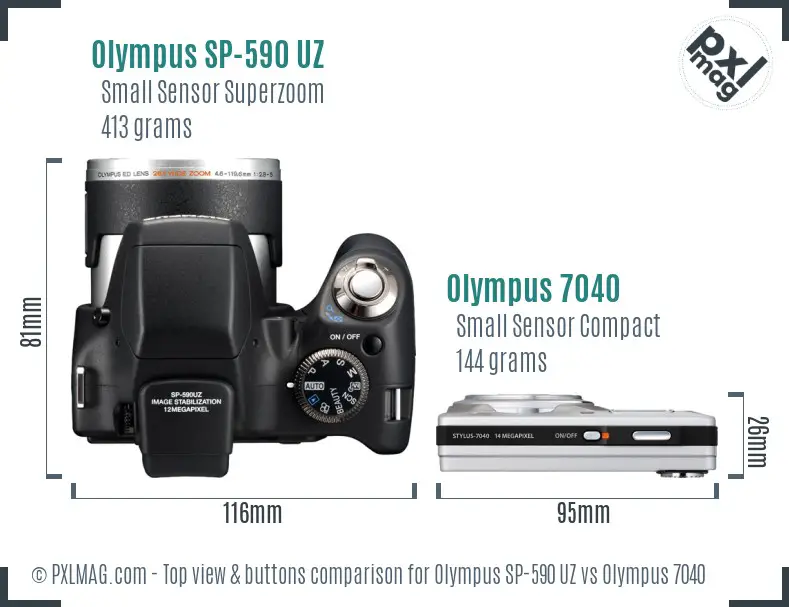 Olympus SP-590 UZ vs Olympus 7040 top view buttons comparison