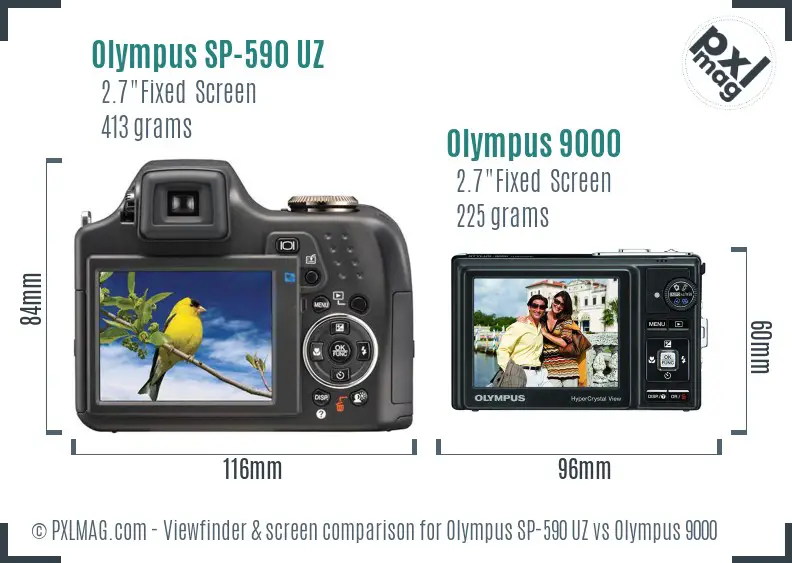 Olympus SP-590 UZ vs Olympus 9000 Screen and Viewfinder comparison