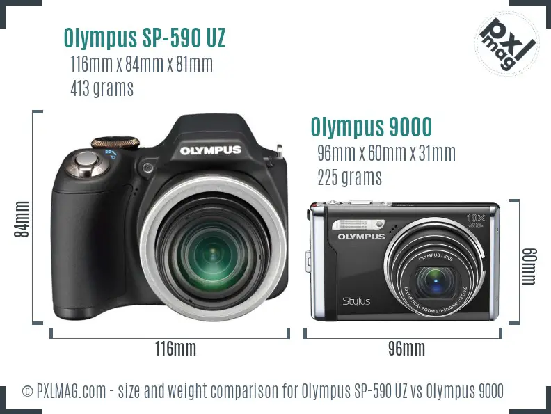 Olympus SP-590 UZ vs Olympus 9000 size comparison