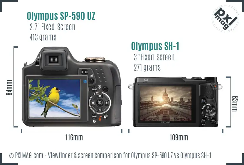 Olympus SP-590 UZ vs Olympus SH-1 Screen and Viewfinder comparison