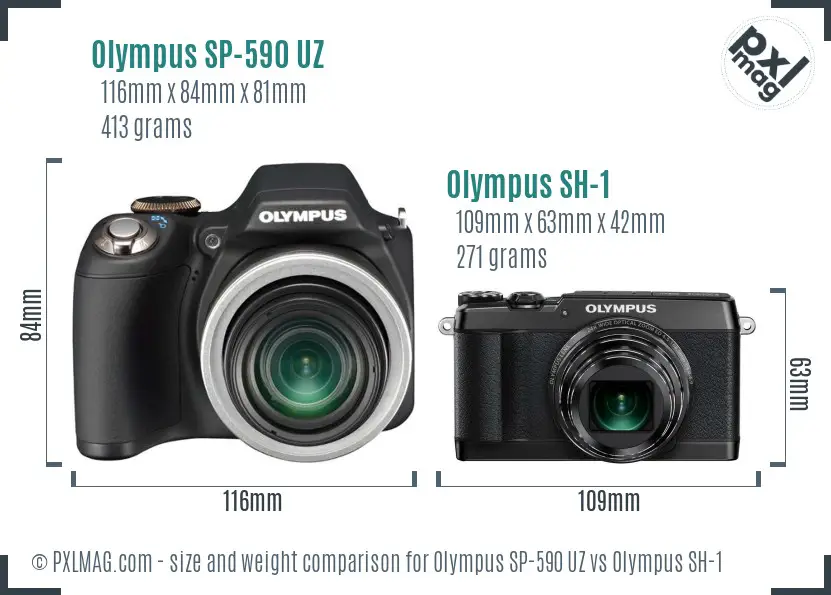 Olympus SP-590 UZ vs Olympus SH-1 size comparison
