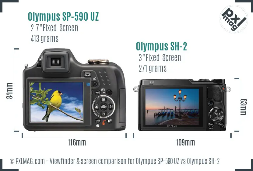 Olympus SP-590 UZ vs Olympus SH-2 Screen and Viewfinder comparison