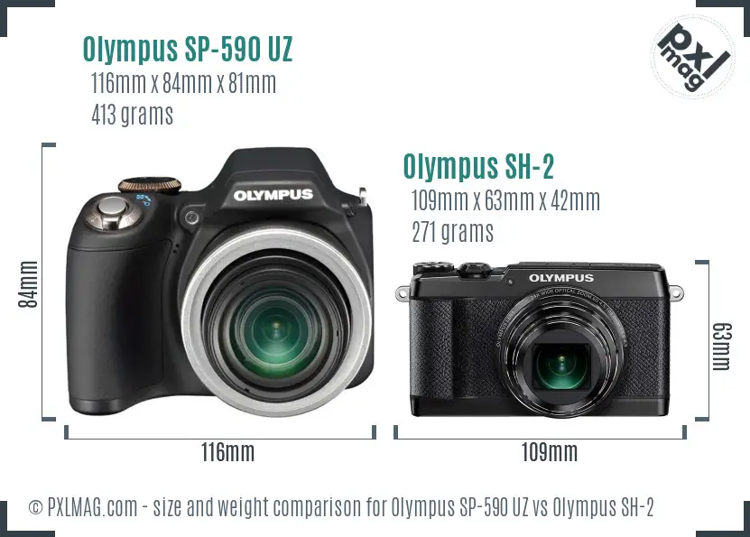 Olympus SP-590 UZ vs Olympus SH-2 size comparison
