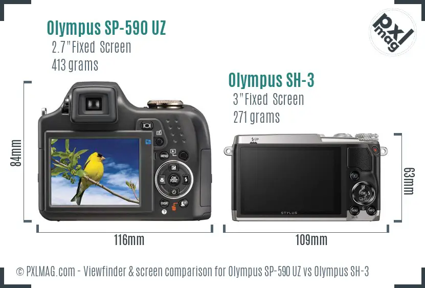 Olympus SP-590 UZ vs Olympus SH-3 Screen and Viewfinder comparison