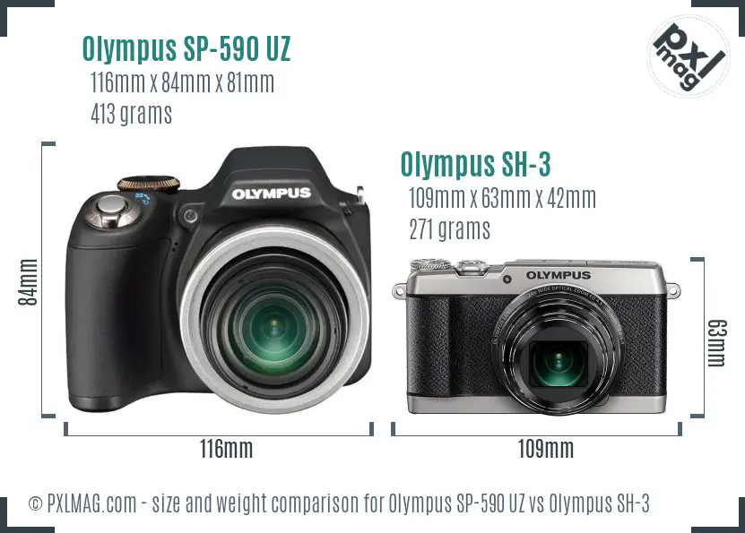 Olympus SP-590 UZ vs Olympus SH-3 size comparison