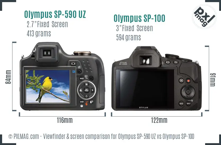 Olympus SP-590 UZ vs Olympus SP-100 Screen and Viewfinder comparison