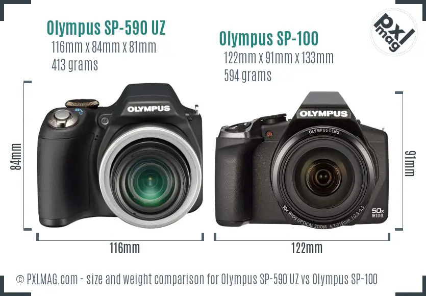 Olympus SP-590 UZ vs Olympus SP-100 size comparison