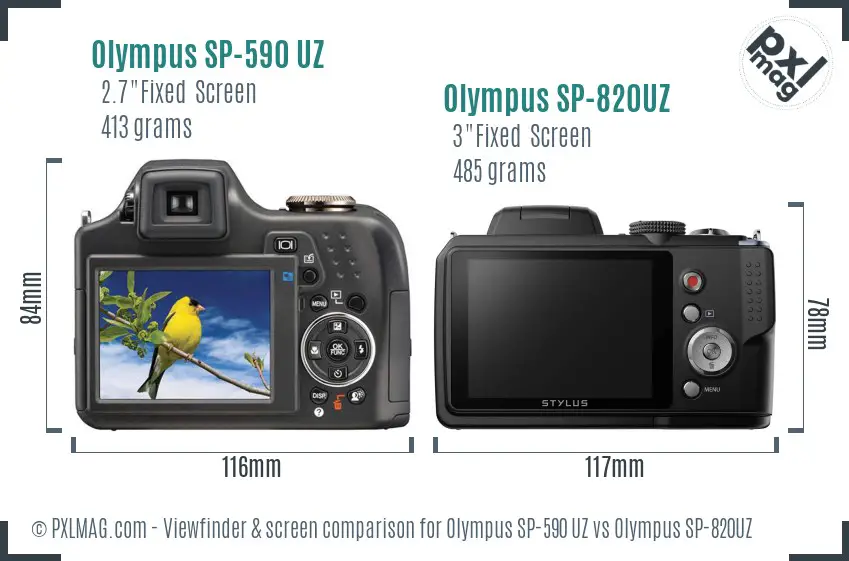 Olympus SP-590 UZ vs Olympus SP-820UZ Screen and Viewfinder comparison