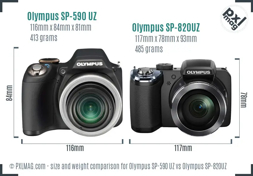 Olympus SP-590 UZ vs Olympus SP-820UZ size comparison