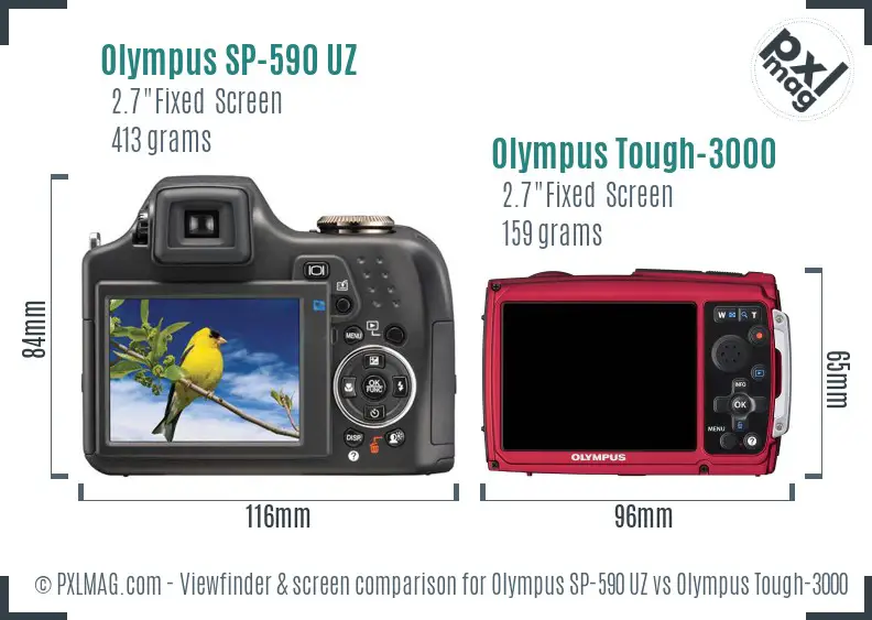 Olympus SP-590 UZ vs Olympus Tough-3000 Screen and Viewfinder comparison