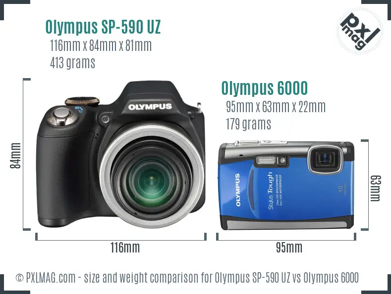 Olympus SP-590 UZ vs Olympus 6000 size comparison