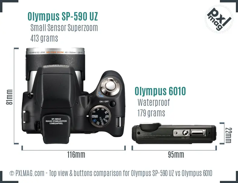 Olympus SP-590 UZ vs Olympus 6010 top view buttons comparison