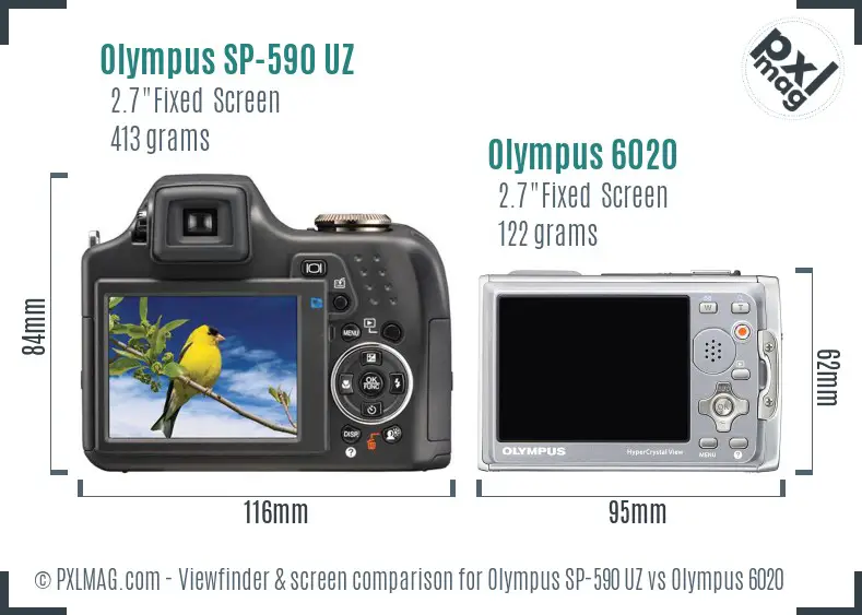 Olympus SP-590 UZ vs Olympus 6020 Screen and Viewfinder comparison