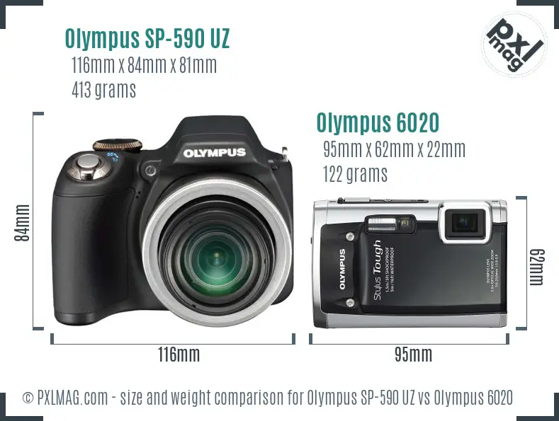 Olympus SP-590 UZ vs Olympus 6020 size comparison