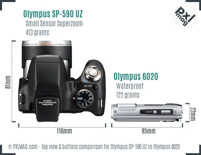 Olympus SP-590 UZ vs Olympus 6020 top view buttons comparison