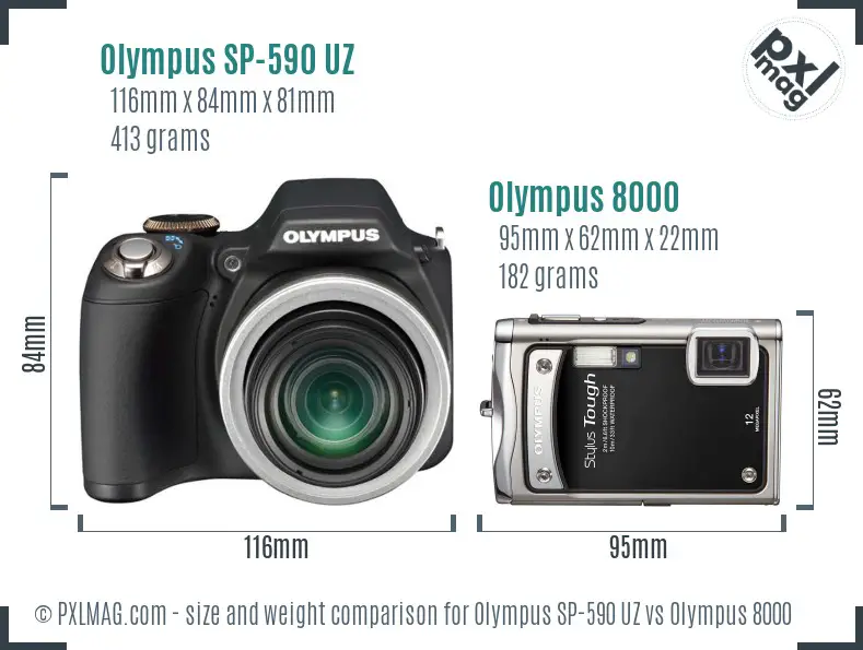 Olympus SP-590 UZ vs Olympus 8000 size comparison