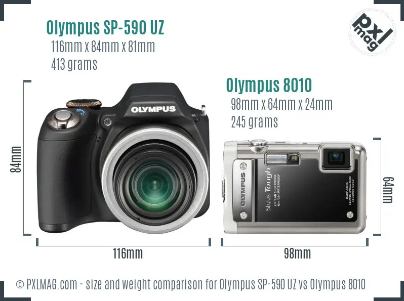 Olympus SP-590 UZ vs Olympus 8010 size comparison