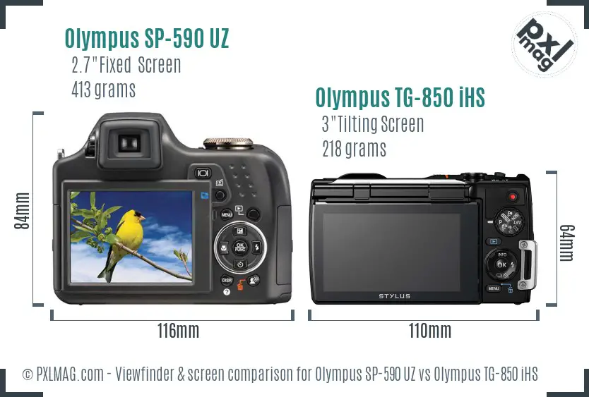 Olympus SP-590 UZ vs Olympus TG-850 iHS Screen and Viewfinder comparison