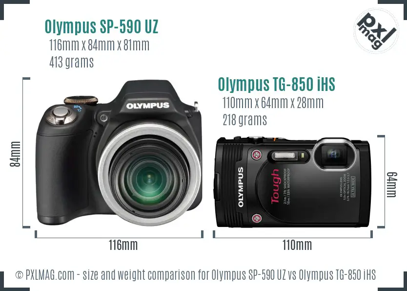 Olympus SP-590 UZ vs Olympus TG-850 iHS size comparison