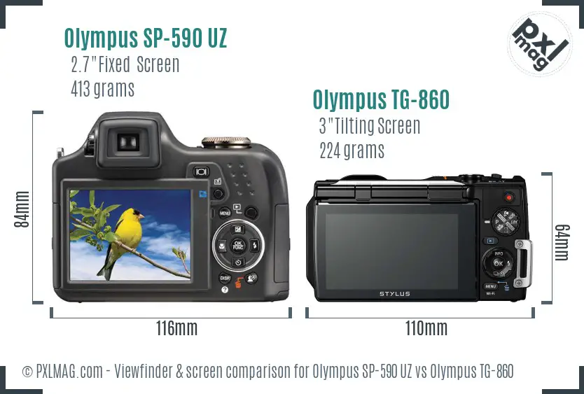 Olympus SP-590 UZ vs Olympus TG-860 Screen and Viewfinder comparison