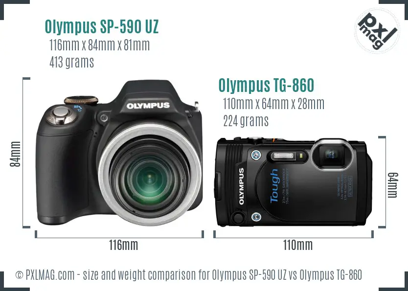 Olympus SP-590 UZ vs Olympus TG-860 size comparison