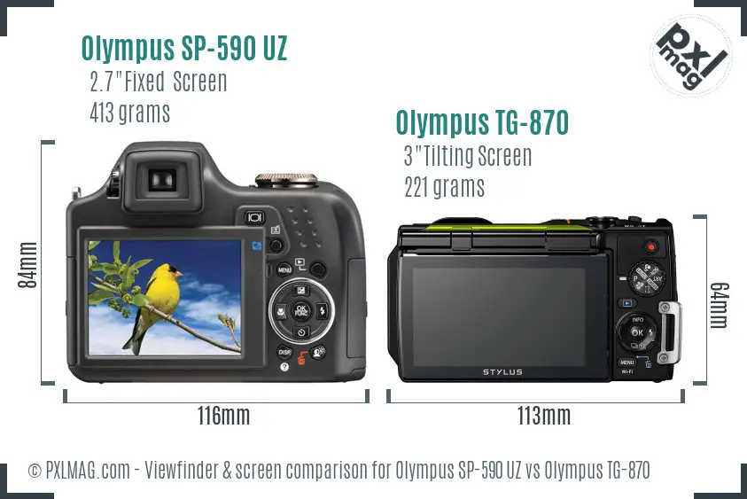 Olympus SP-590 UZ vs Olympus TG-870 Screen and Viewfinder comparison