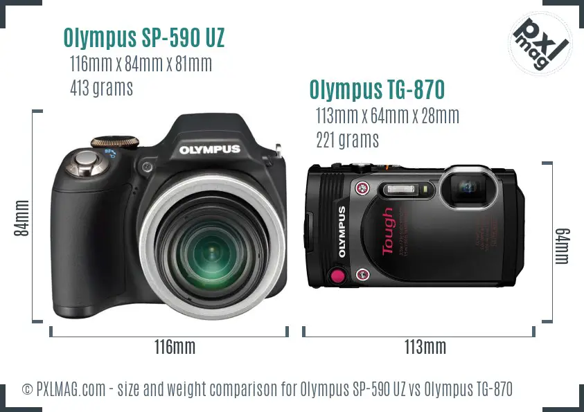 Olympus SP-590 UZ vs Olympus TG-870 size comparison