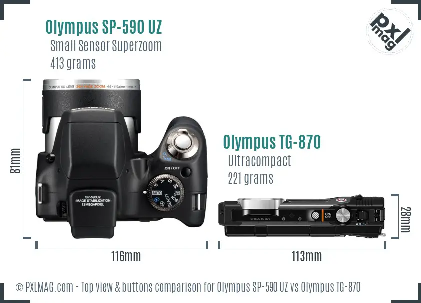 Olympus SP-590 UZ vs Olympus TG-870 top view buttons comparison