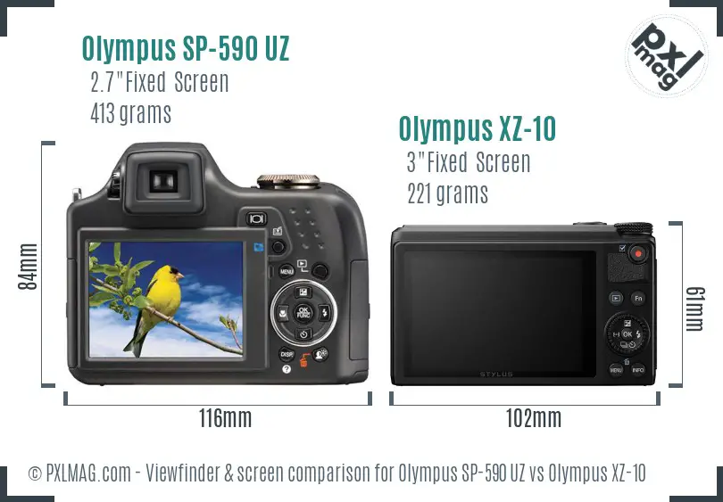 Olympus SP-590 UZ vs Olympus XZ-10 Screen and Viewfinder comparison