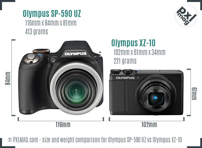Olympus SP-590 UZ vs Olympus XZ-10 size comparison