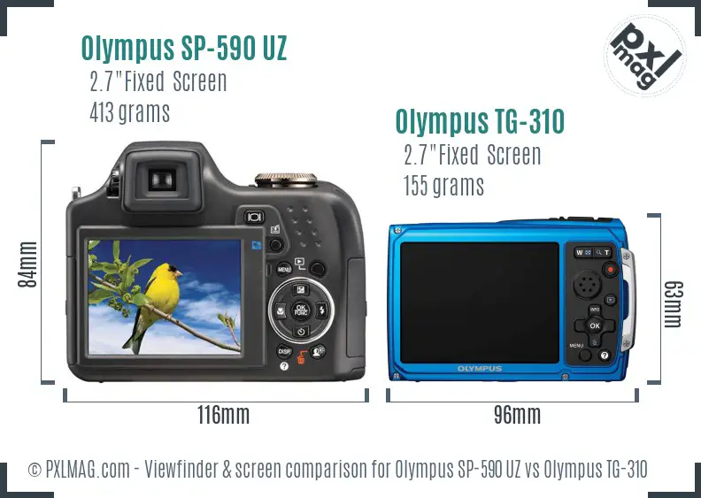 Olympus SP-590 UZ vs Olympus TG-310 Screen and Viewfinder comparison
