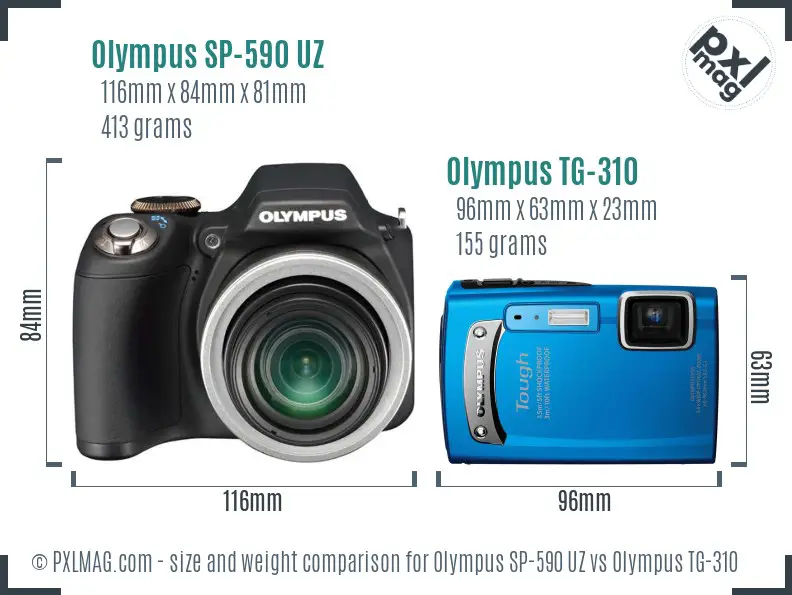 Olympus SP-590 UZ vs Olympus TG-310 size comparison