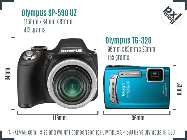 Olympus SP-590 UZ vs Olympus TG-320 size comparison