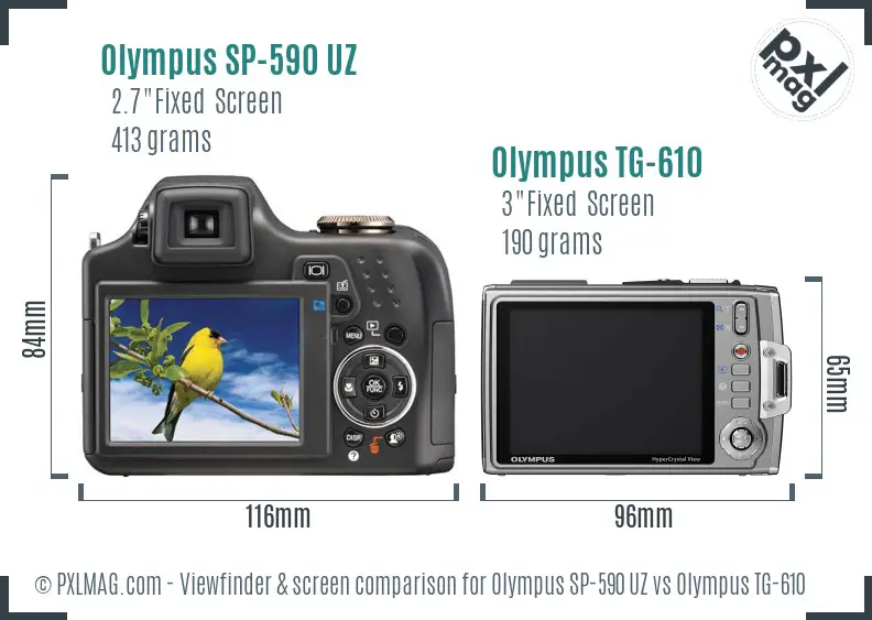 Olympus SP-590 UZ vs Olympus TG-610 Screen and Viewfinder comparison