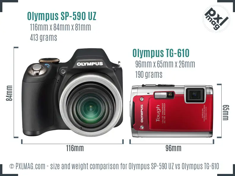 Olympus SP-590 UZ vs Olympus TG-610 size comparison