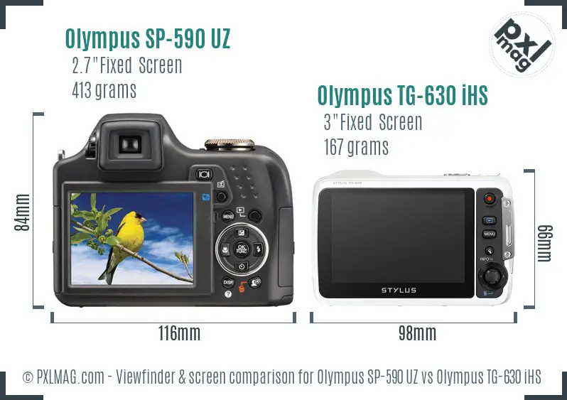 Olympus SP-590 UZ vs Olympus TG-630 iHS Screen and Viewfinder comparison