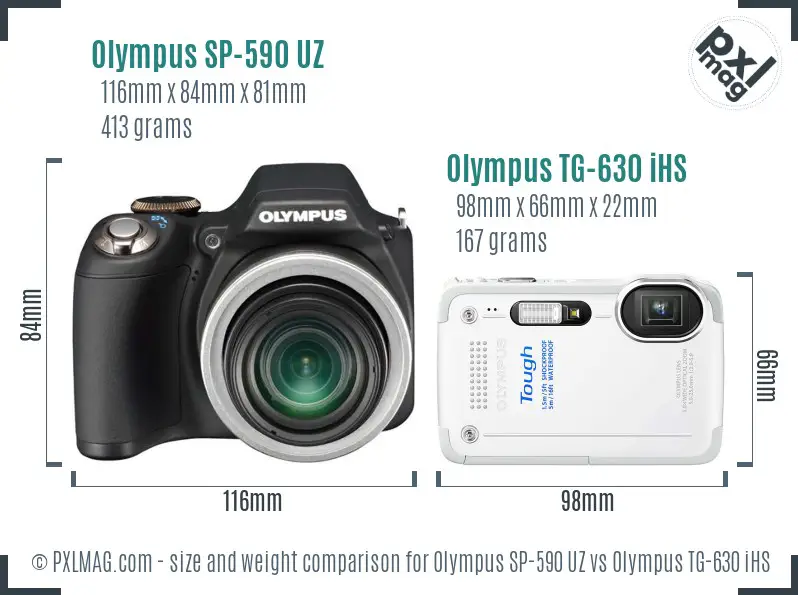 Olympus SP-590 UZ vs Olympus TG-630 iHS size comparison