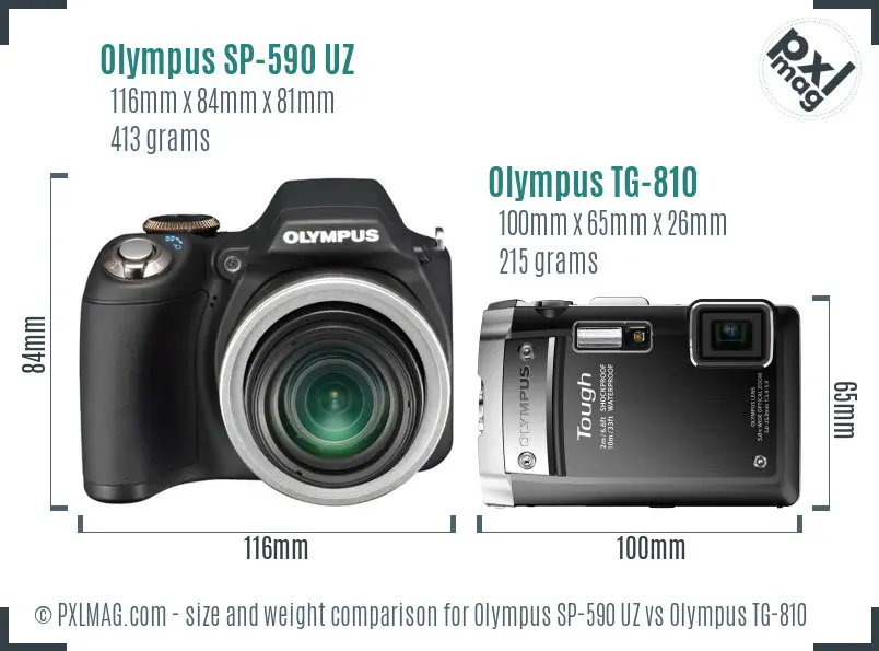 Olympus SP-590 UZ vs Olympus TG-810 size comparison