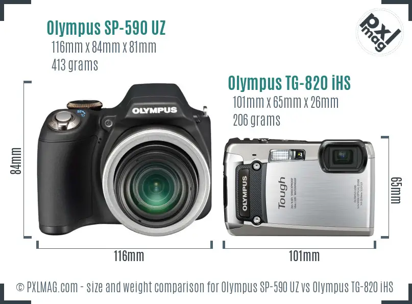 Olympus SP-590 UZ vs Olympus TG-820 iHS size comparison