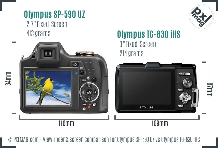 Olympus SP-590 UZ vs Olympus TG-830 iHS Screen and Viewfinder comparison