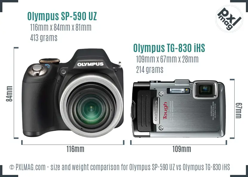 Olympus SP-590 UZ vs Olympus TG-830 iHS size comparison