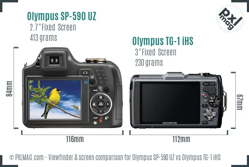 Olympus SP-590 UZ vs Olympus TG-1 iHS Screen and Viewfinder comparison