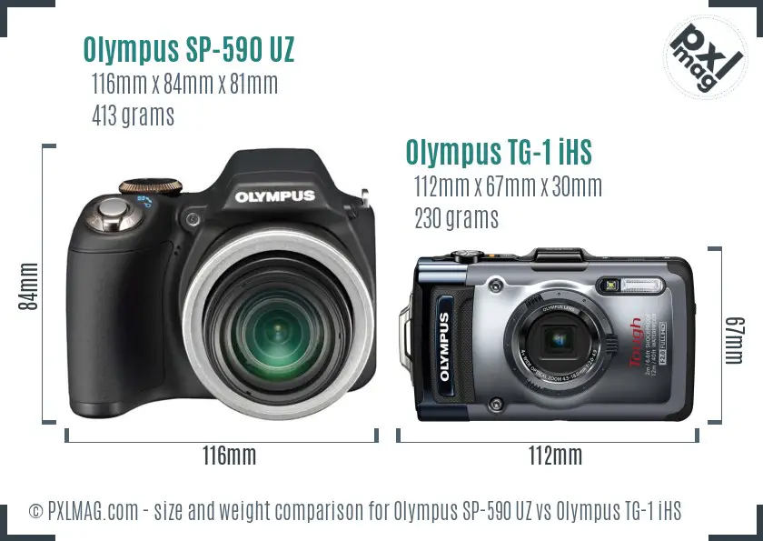 Olympus SP-590 UZ vs Olympus TG-1 iHS size comparison