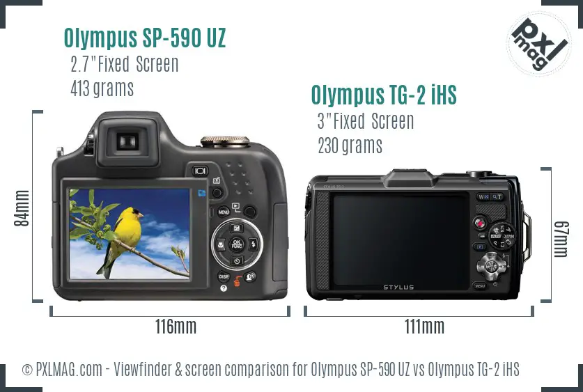 Olympus SP-590 UZ vs Olympus TG-2 iHS Screen and Viewfinder comparison