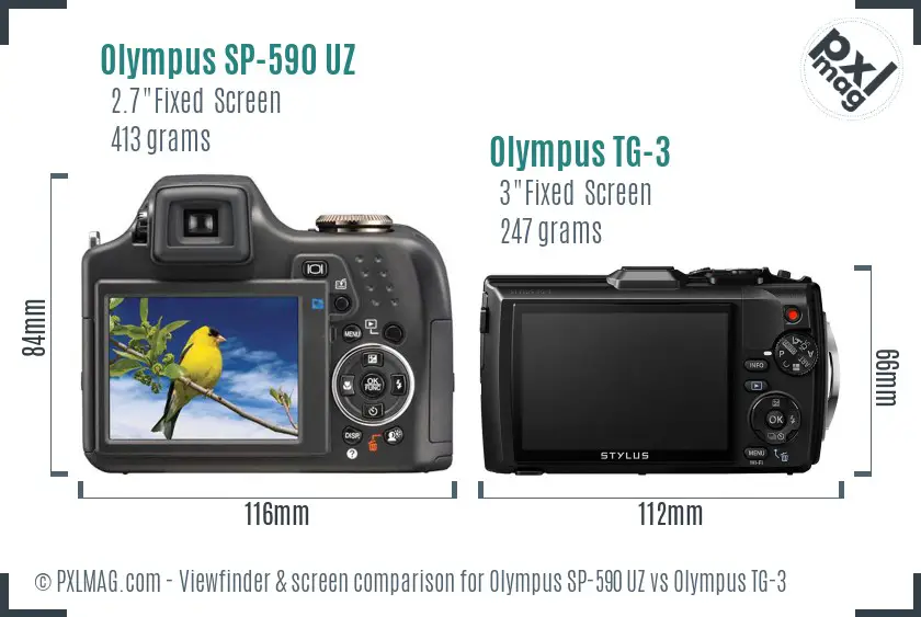 Olympus SP-590 UZ vs Olympus TG-3 Screen and Viewfinder comparison